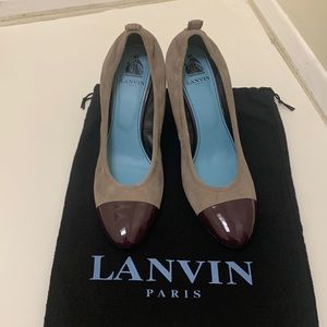 Lanvin Paris suede scrunch wedge pumps size 40